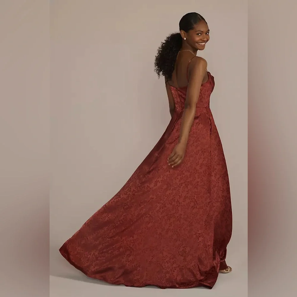 David’s Bridal Jacquard Cowl Neck Maroon Dress size 12 - Picture 2 of 11